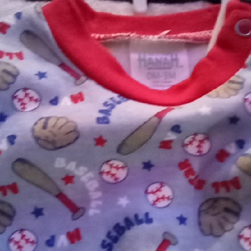Hannah Kids Baseball Print Pajama Top - Red and Blue